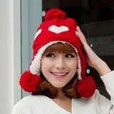 包邮中大女童韩版少女亲子毛线帽针织爱心护耳帽儿童帽子加绒保暖