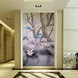 客厅竖版风景油画花卉手绘油画中式清新现代简约玄关装饰过道壁画