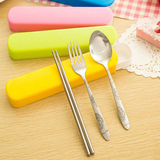 糖果色时尚环保不锈钢餐具 筷子勺子叉户外便携式套装 盒装三件套