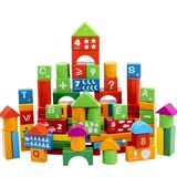 乐智无毒积木100粒字母数字桶装积木儿童早教益智实木制玩具礼物