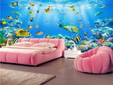 3D立体壁纸无缝大型壁画卡通儿童房卧室海底世界 婴儿游泳馆墙纸