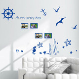 简约现代客厅沙发背景墙壁上装饰品儿童房间地中海鱼照片墙贴画