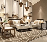 新中式实木沙发组合 酒店会所样板房会客洽谈沙发家具 客厅布艺椅