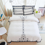 韩式公主风绣花蕾丝花边全棉素色床上四件套纯棉2.0m双人床单被套