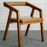 简约现代实木皮椅家用餐椅电脑书椅复古实木咖啡椅子软座垫靠背椅