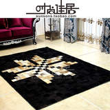 高档时尚牛皮地毯 抽象几何拼块地毯 高端样板房客厅地毯个性定制