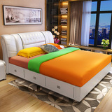 真皮床1.8米双人床简约现代时尚储物婚床1.5米多功能皮艺床软体床