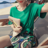 新款女装韩版夏季2016时尚潮流纯色大圆领宽松短袖T恤女半袖上衣