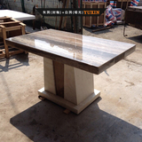 天然白灰洞石餐桌新款大理石欧式风格长方形餐台桌可定制特价包邮