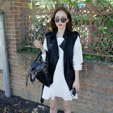 2016春季女装新款韩国代购显瘦PU皮机车皮衣帅气黑色皮马夹女外套