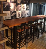美式复古实木铁艺吧台桌高脚桌椅长条实木靠墙边桌休闲咖啡厅桌