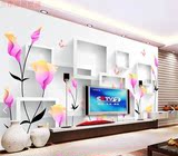 梦幻紫色花朵3D立体方块电视背景墙装饰画客厅背景卧室壁纸壁画