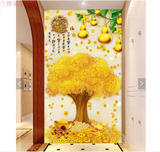 招财进宝黄金树宝葫芦3D玉雕玄关装饰画门廊过道背景墙壁纸壁画