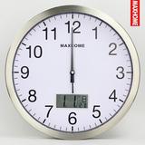 MAXHOME14英寸中文版万年历电波钟金属圆形客厅挂钟时尚静音时钟