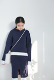 韩国SU正品拼色系列冬季新款学生针织上衣圆领套头宽松短款女毛衣