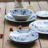 日本进口浮雕手绘青花瓷餐具日式春日套装瓷器碗盘碗碟礼物7B