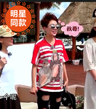 2016夏花样姐姐第二季2金晨姜妍同款红白条纹三只猴子印花短袖t恤