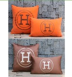 咖啡橙色爱马仕H字母圆圈刺绣抱枕靠垫腰枕套芯 欧式沙发汽车餐厅