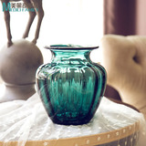 美第奇 松石绿浮雕玻璃花瓶 手工制作彩色玻璃花器 精品装饰摆件