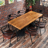 美式loft复古餐桌 实木会议桌 铁艺松木办公桌 长方形餐桌椅组合