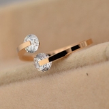 韩国新款14K钛钢开口玫瑰金单钻镶钻细边简约光面彩金韩版戒指环