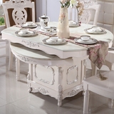 欧式现代简约大理石餐桌椅组合伸缩餐桌实木雕花圆形小户型