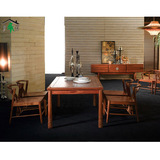 餐厅套装现代新中式全实木餐桌椅组合老榆木长方形6人雕花饭桌