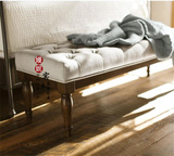 外贸法式实木床尾凳 美式乡村风格布艺沙发凳 复古做旧换鞋凳