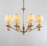 MeeDi简约现代中式客厅卧室折皱布罩 北欧宜家时尚8头全铜吊灯