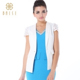 百丝BAISI专柜正品夏时尚蕾丝水钻修身短袖西装外套ABA403502