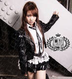 超原版帅气AKB48 UZA2012歌谣祭cosplay打歌服黑色铆钉皮衣猜拳单