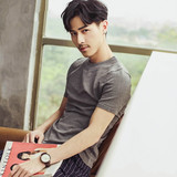 短袖T恤男夏季新款韩版修身圆领青少年纯色潮流薄款针织体恤衫