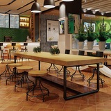 loft美式北欧咖啡厅餐桌椅实木原木复古创意铁艺餐桌书桌会议桌