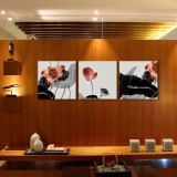 现代简约客厅装饰画卧室壁画餐厅背景墙画 三连画无框画中式荷花