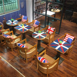 新款 实木美式咖啡厅桌椅奶茶甜品店茶西餐厅酒吧组合餐桌椅桌子