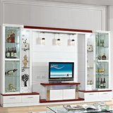 中式电视柜组合背景墙柜美式烤漆钢化玻璃宜家客厅组合柜酒柜3.4