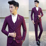 2016春季新款韩版修身西服套装男三件套外套青春流行男装男版西装