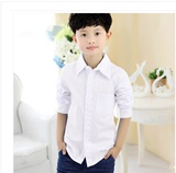 男童白衬衫长袖纯白色男孩衬衣儿童装表演出服纯棉中大童学生校服