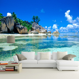 高清沙滩海景3D立体墙纸壁画电视沙发背景墙壁纸无缝墙布壁画风景