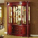 欧式家具红色酒柜美式玻璃餐边柜四门装饰柜家用玻璃门客厅展示柜