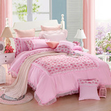 韩版蕾丝床裙公主四件套纯棉床罩被套花边欧式粉色床上用品套件包