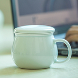 三勤堂茶杯马克杯 陶瓷带盖过滤泡茶杯 景德镇青瓷办公水杯绿茶杯