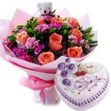 粉玫瑰花生日鲜花蛋糕套餐全国速递上海北京杭州武汉同城送货上门