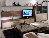 白色烤漆胡桃木色简约现代吊柜地柜书柜组合 定做各式电视柜组合