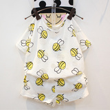 女童装儿童可爱小蜜蜂破洞个性短袖T恤+短裤套装2016夏装新款0148