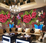 3d简约欧式清晰玫瑰花卉墙纸客厅卧室沙发ktv包厢无缝大型壁画纸