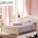 儿童环保韩式田园粉色心型小孩床女孩公主床实木柱高箱床卧室家具