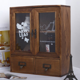 zakka杂货 实木复古 桌面收纳盒 香水化妆品收纳木盒 双开门柜子