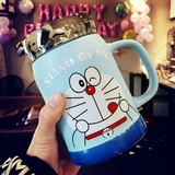 卡通哆啦A梦陶瓷杯子带盖叮当猫马克杯骨瓷杯情侣咖啡杯创意水杯