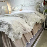 韩式简约白色蕾丝花边天丝纯棉四件套1.5/1.8m公主风床裙床上用品